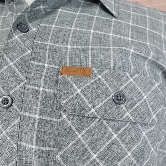 Orvis Shirt Mens L Gray Plaid Short Sleeve Button Polyester Outdoors - Picture 3 of 9